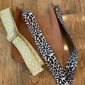 AhDorned Mini Vegan Leather Messenger Bag, Camel, Like New, 2 Straps